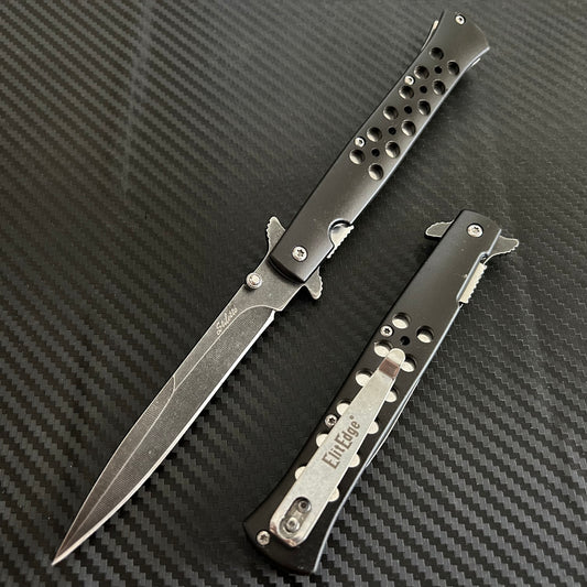 ElitEdge 9” Classic Black Tactical Spring Assisted Folding Pocket Knife Cute Knife