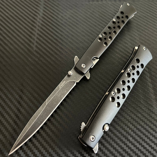 ElitEdge 9” Classic Black Tactical Spring Assisted Folding Pocket Knife Cute Knife