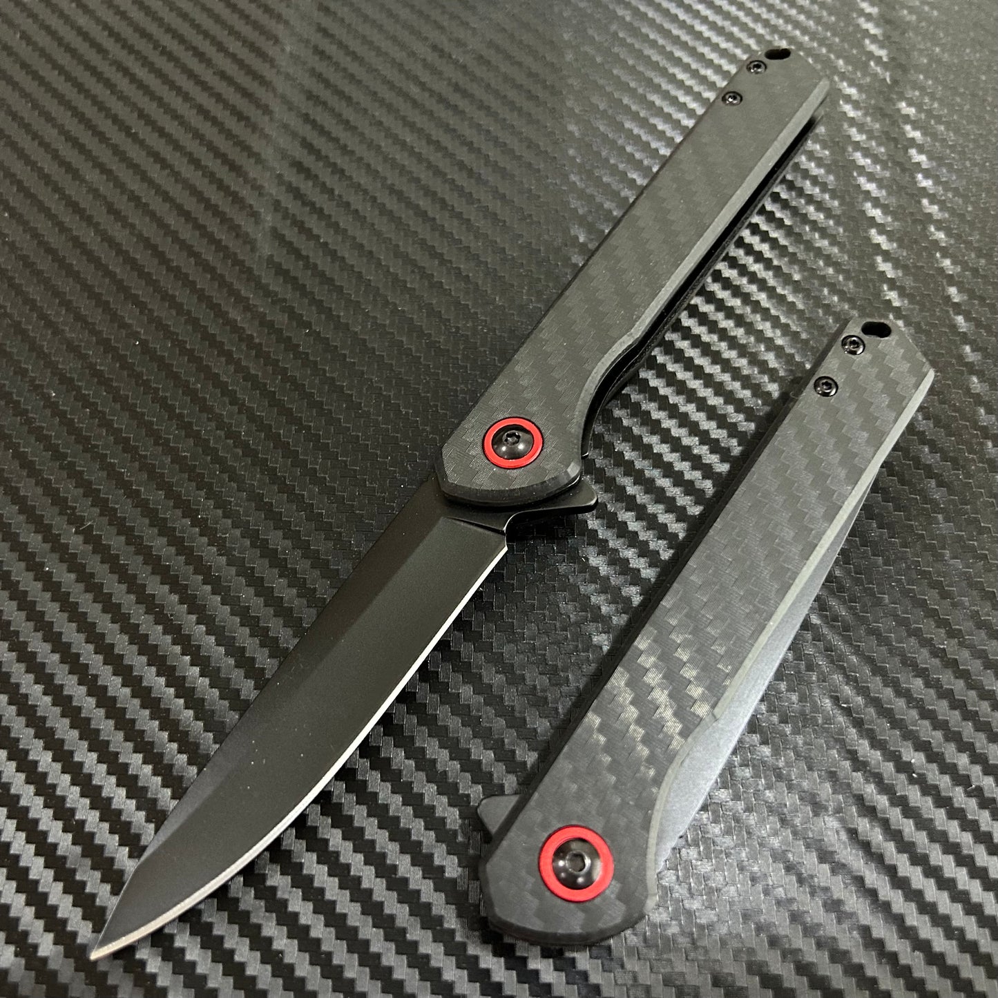 ElitEdge 8.75” Black Red Carbon Fiber Cute Ball Bearing Open Blade Folding Pocket Knife. Hunting, Camping, Cute Knife. Cool Knife