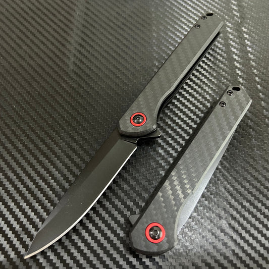 ElitEdge 8.75” Black Red Carbon Fiber Cute Ball Bearing Open Blade Folding Pocket Knife. Hunting, Camping, Cute Knife. Cool Knife
