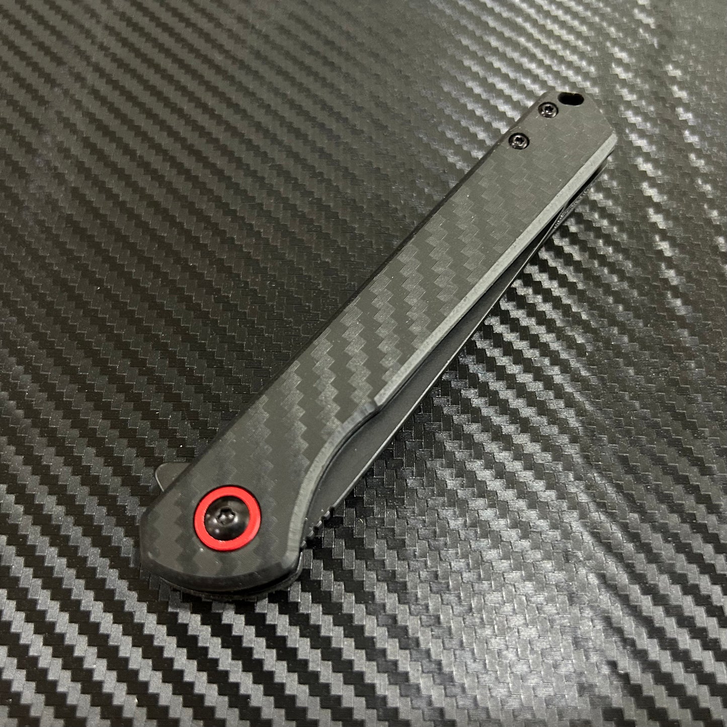 ElitEdge 8.75” Black Red Carbon Fiber Cute Ball Bearing Open Blade Folding Pocket Knife. Hunting, Camping, Cute Knife. Cool Knife