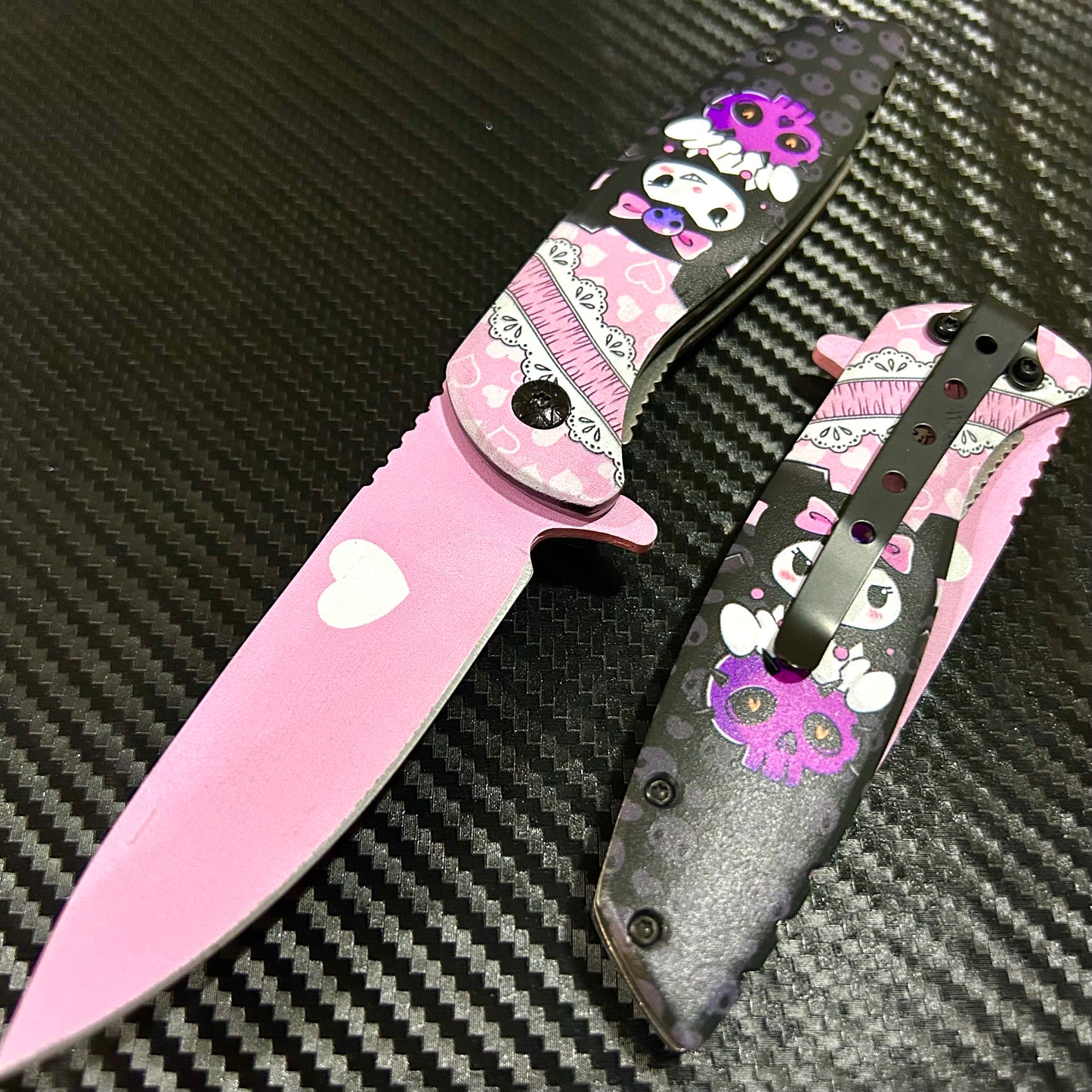 BladeDealUSA 8" Pink Heart Spring Assisted Open Blade Folding Pocket Knife