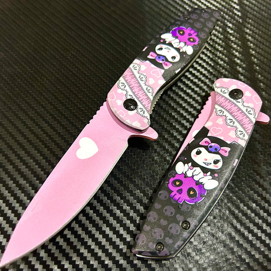 BladeDealUSA 8" Pink Heart Spring Assisted Open Blade Folding Pocket Knife