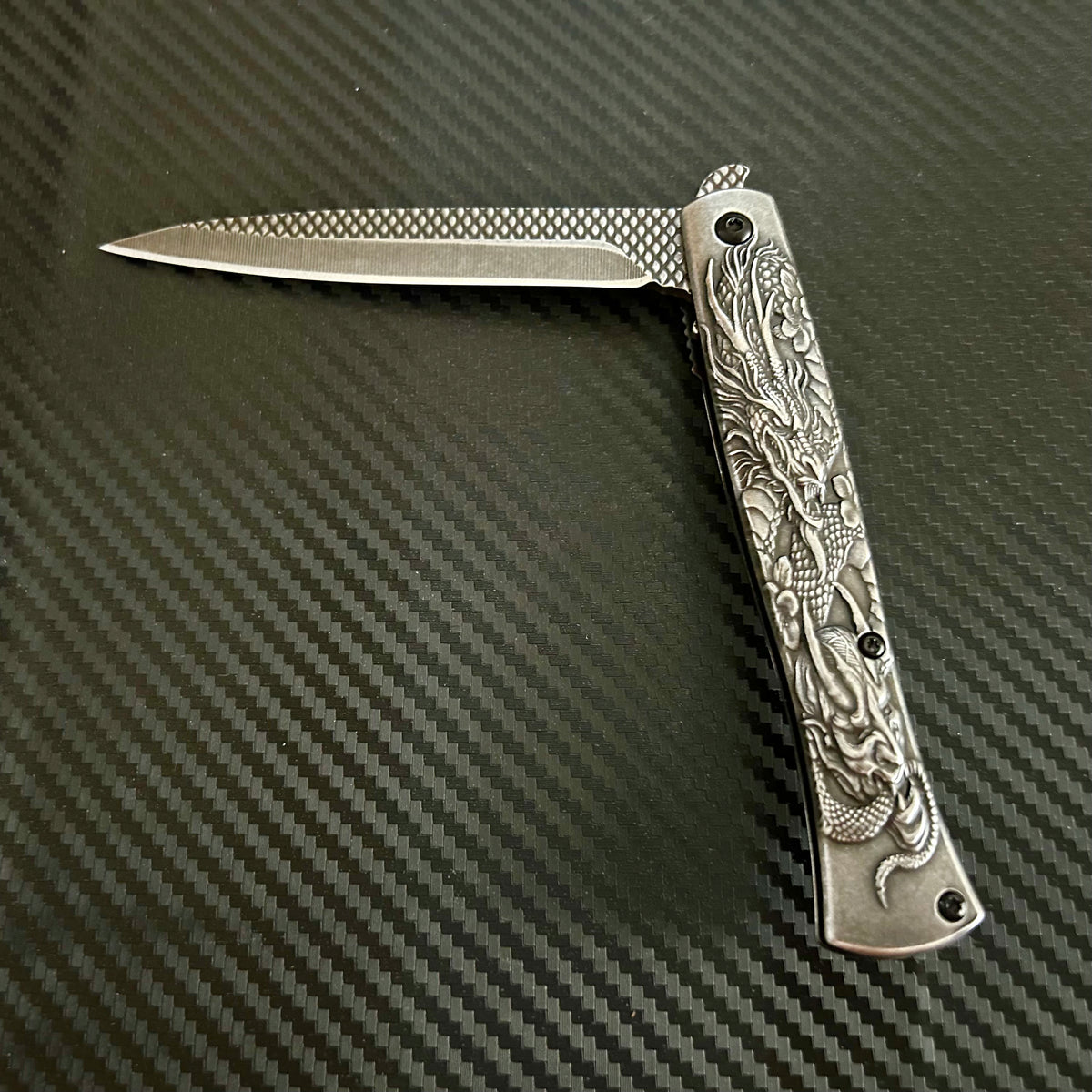 BladeDealUSA 9” Stonewashed Dragon Engraved Cute Spring Assisted Open Blade Folding Pocket Knife. Hunting, Camping, Cute Knife. Cool Knife