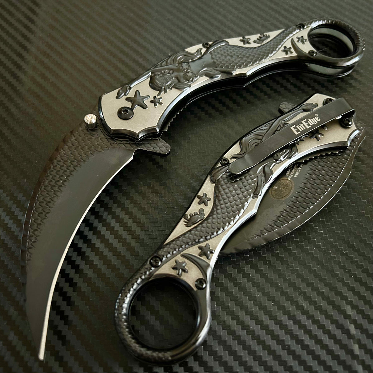 BladeDealUSA Mermaid Sculpture 9” Karambit Tactical Spring Assisted Folding Pocket Knife. Hunting, Camping, Cute Knife. Cool Knife
