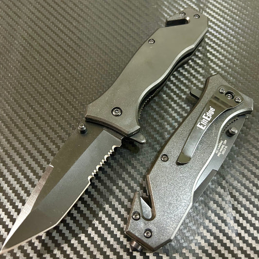 ElitEdge 8” Tactical Black Jumbo Spring Assisted Open Blade Folding Pocket Knife. Hunting, Camping, Cute Knife
