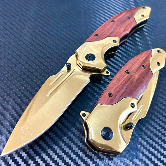 BladeDealUSA 9” Gold Jumbo Spring Assisted Open Blade Folding Pocket Knife. Hunting, Camping, Cute Knife