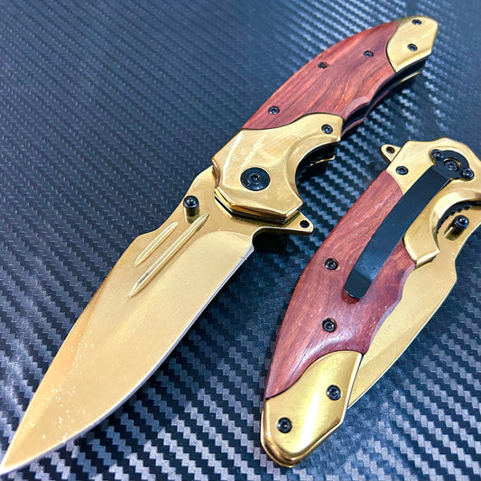 BladeDealUSA 9” Gold Jumbo Spring Assisted Open Blade Folding Pocket Knife. Hunting, Camping, Cute Knife