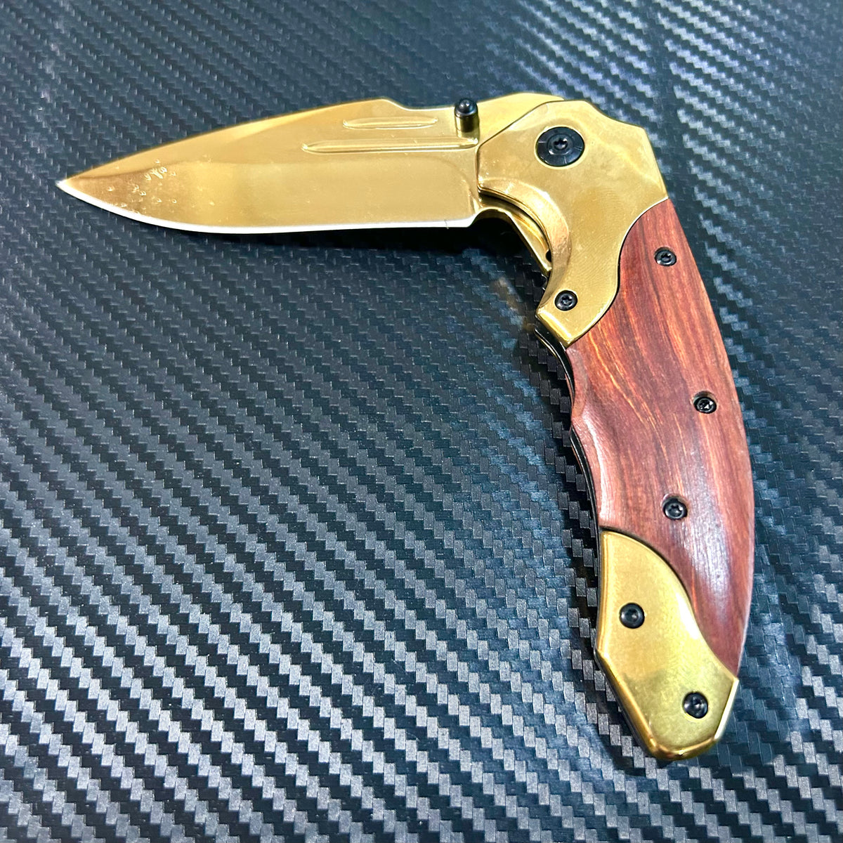 BladeDealUSA 9” Gold Jumbo Spring Assisted Open Blade Folding Pocket Knife. Hunting, Camping, Cute Knife