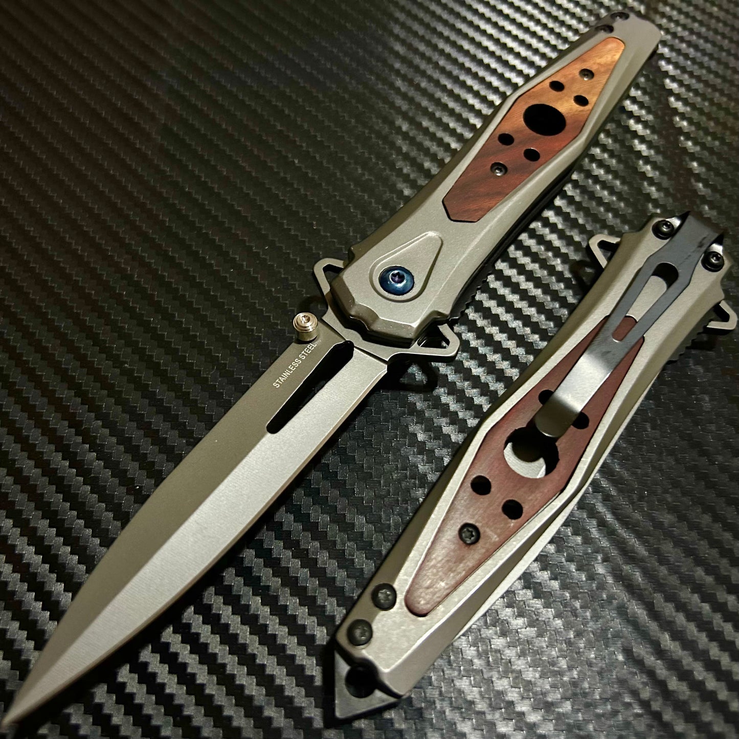 BladeDealUSA 9” Classic Wood Tactical Spring Assisted Folding Pocket Knife Cute Knife. Hunting, Camping, Cute Knife. Cool Knife