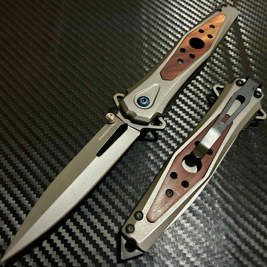BladeDealUSA 9” Classic Wood Tactical Spring Assisted Folding Pocket Knife Cute Knife. Hunting, Camping, Cute Knife. Cool Knife