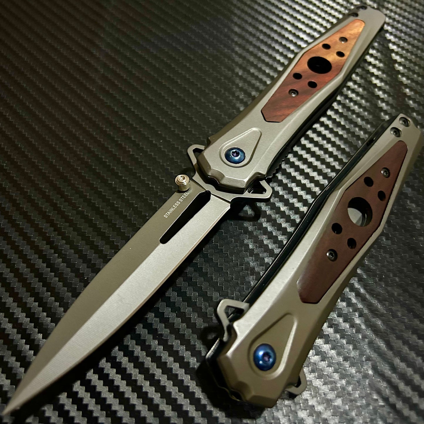 BladeDealUSA 9” Classic Wood Tactical Spring Assisted Folding Pocket Knife Cute Knife. Hunting, Camping, Cute Knife. Cool Knife