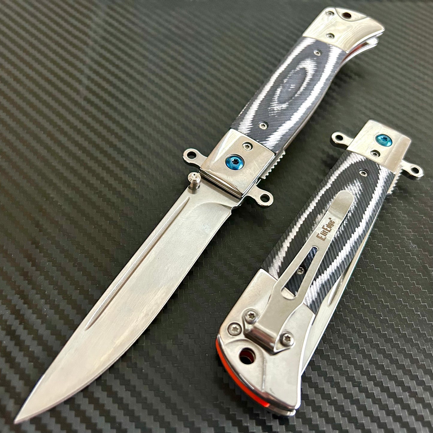 ElitEdge 9” Classic Wood Tactical Silver Handle Ball Bearing Folding Pocket Knife Cute Knife. Hunting, Camping, Cute Knife. Cool Knife