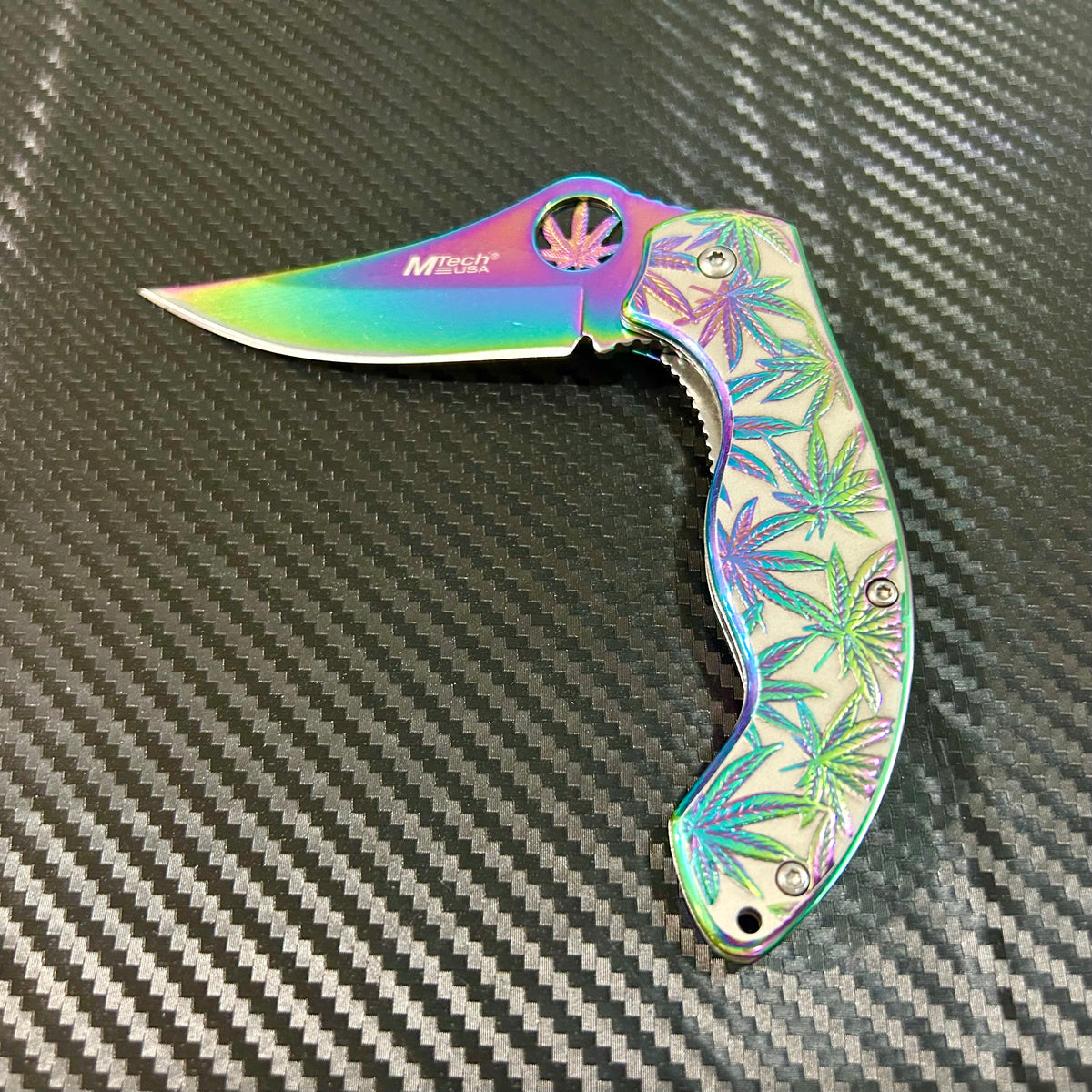 Falcon Knife Luxury Rainbow Leaf Engraved 7.5” Spring Assisted Folding Pocket Knife