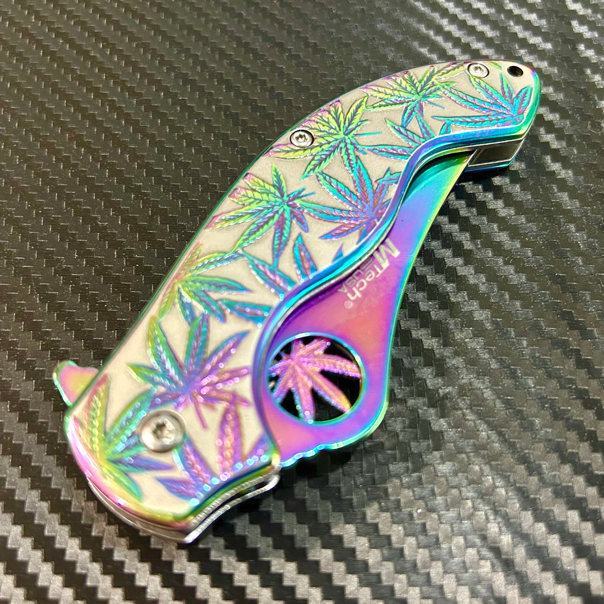 Falcon Knife Luxury Rainbow Leaf Engraved 7.5” Spring Assisted Folding Pocket Knife