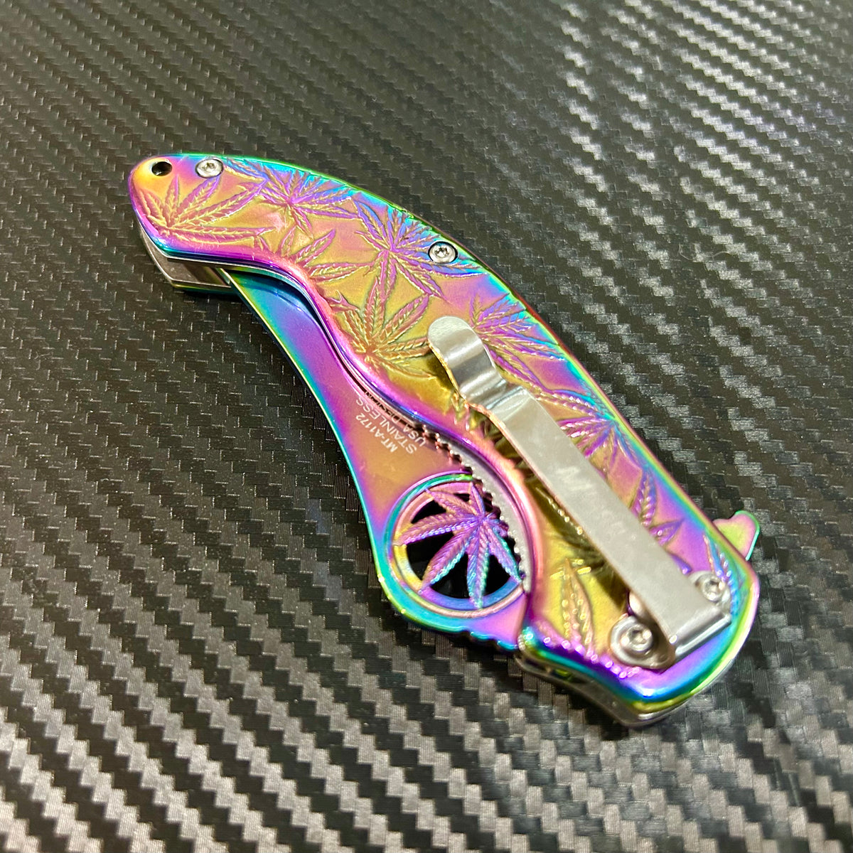 Falcon Knife Luxury Rainbow Leaf Engraved 7.5” Spring Assisted Folding Pocket Knife