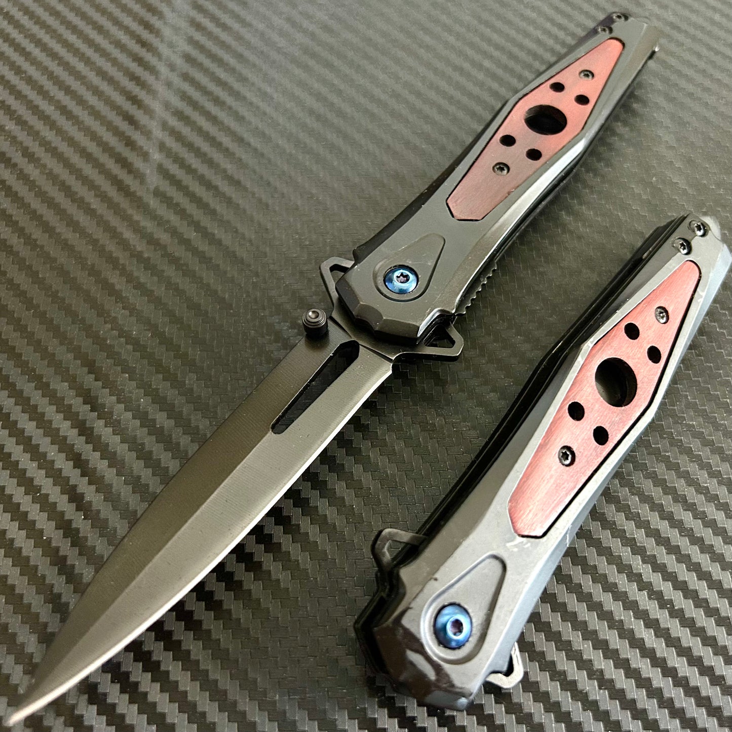 BladeDealUSA 9” Classic Black Wood Handle Tactical Spring Assisted Folding Pocket Knife Cute Knife. Hunting, Camping, Cute Knife. Cool Knife