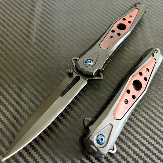 BladeDealUSA 9” Classic Black Wood Handle Tactical Spring Assisted Folding Pocket Knife Cute Knife. Hunting, Camping, Cute Knife. Cool Knife