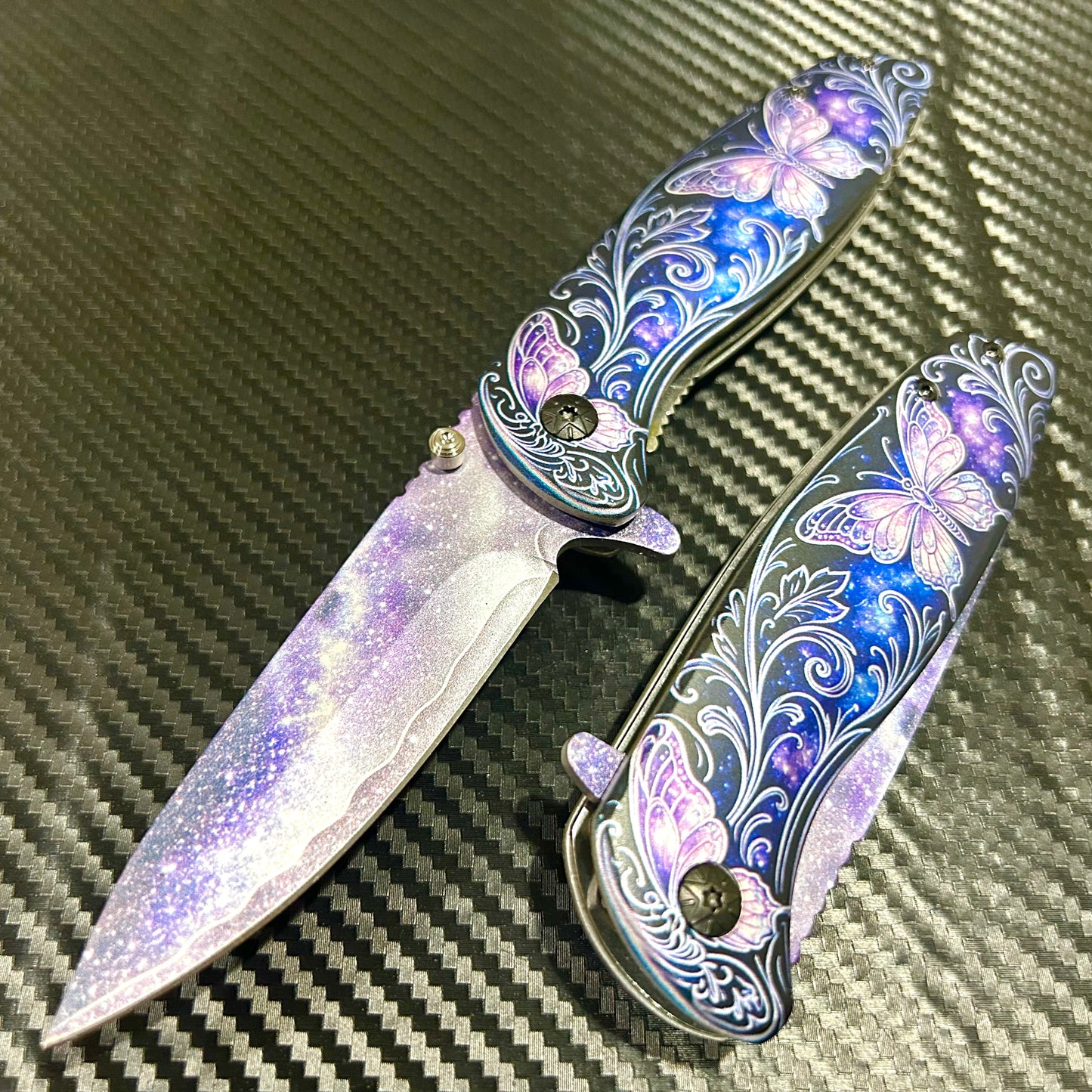 BladeDealUSA 8.5” Butterfly Flower Engraved Cute Spring Assisted Open Blade Folding Pocket Knife. Hunting, Camping, Cute Knife. Cool Knife