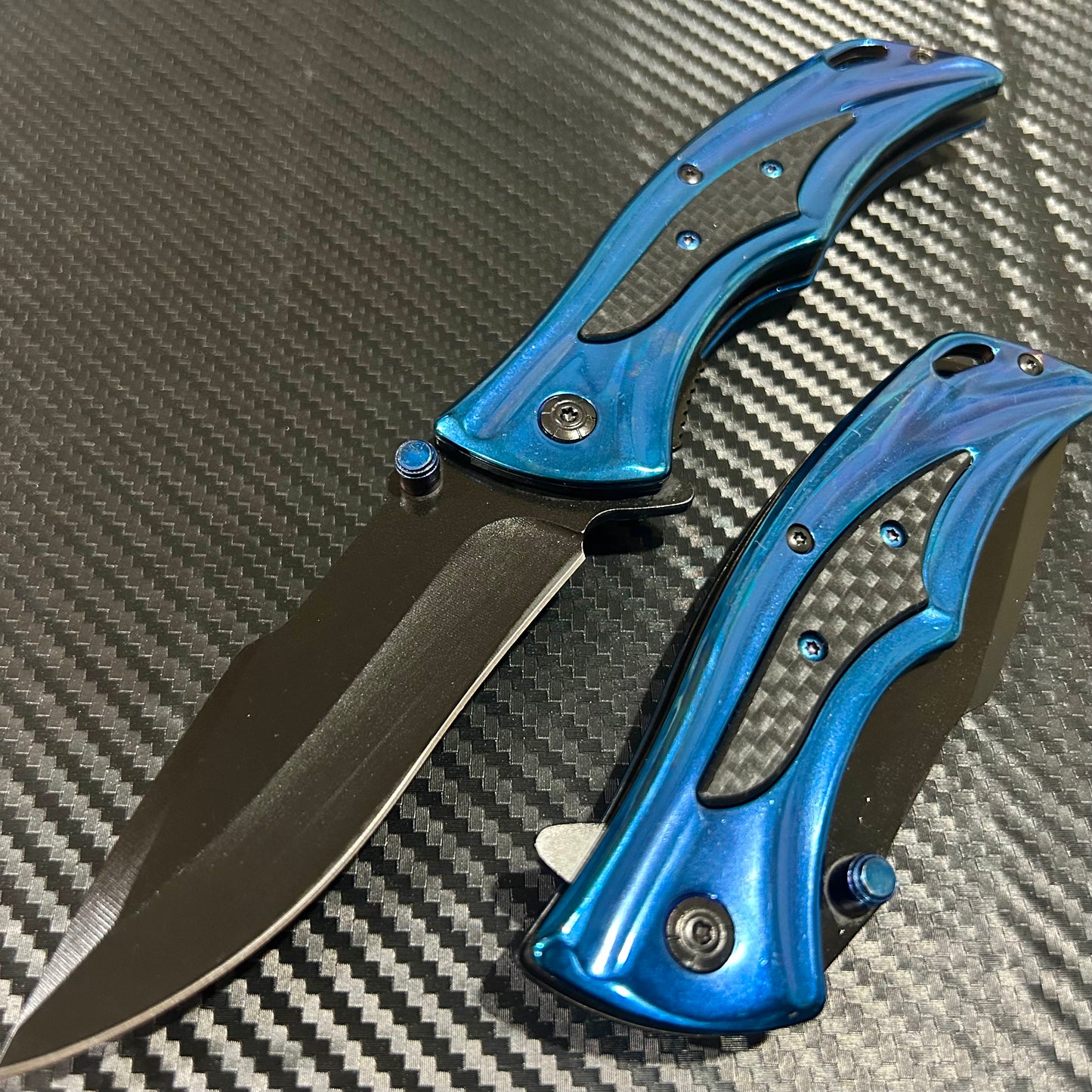 ElitEdge 9” Tactical Blue Jumbo Spring Assisted Open Blade Folding Pocket Knife. Hunting, Camping, Cute Knife