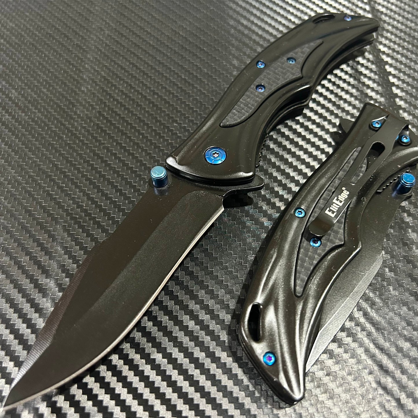 ElitEdge 9” Tactical Blue Jumbo Spring Assisted Open Blade Folding Pocket Knife. Hunting, Camping, Cute Knife