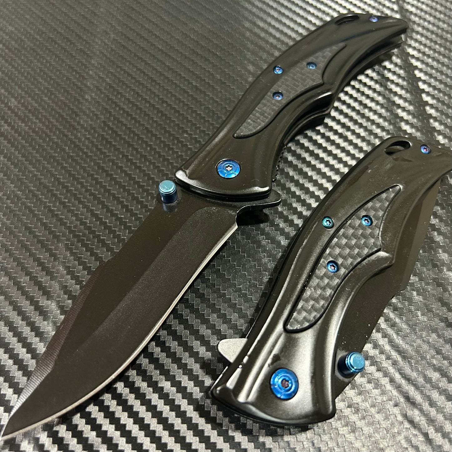 ElitEdge 9” Tactical Blue Jumbo Spring Assisted Open Blade Folding Pocket Knife. Hunting, Camping, Cute Knife
