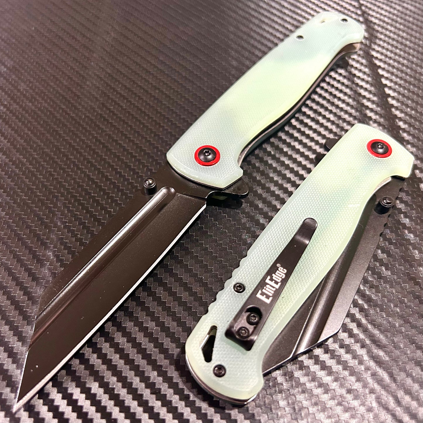 ElitEdge 9” Emerald Jade Green Cute Knife Ball Bearing Open Blade Folding Pocket Knife. Camping, Cute Knife. Cool Knife