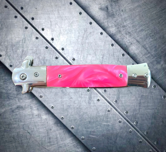 Falcon Knife Pink Italian Milano Stiletto Spring Assisted Open Blade EDC Folding Pocket Knife