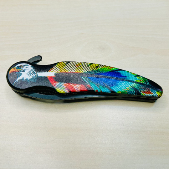 ElitEdge 8” Rainbow Feather Cute Tactical Spring Assisted Open Blade Folding Pocket knife