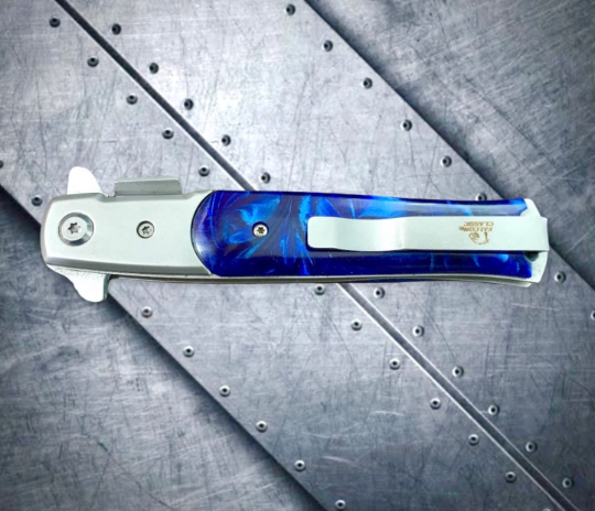 Falcon Knife Blue Classic Italian Milano Stiletto Spring Assisted Open Blade EDC Folding Stiletto Pocket Knife