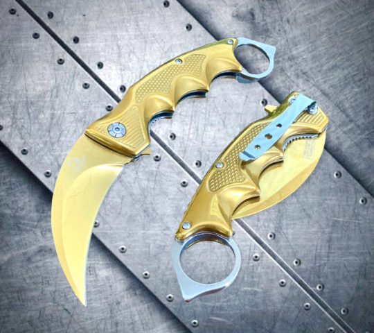 Falcon Knife CSGO Gold Karambit Spring Assisted Open Blade Folding Pocket Knife