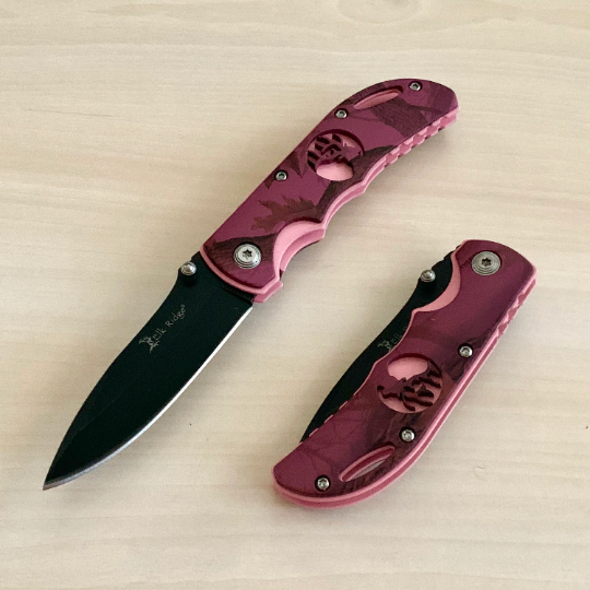 Elk Ridge Classic 6.5” Pink Cute Knife Manual Open Blade Folding Pocket Knife with Elk Engraved Handle