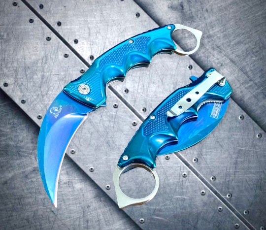 Falcon Knife CSGO Blue Karambit Spring Assisted Open Blade Folding Pocket Knife