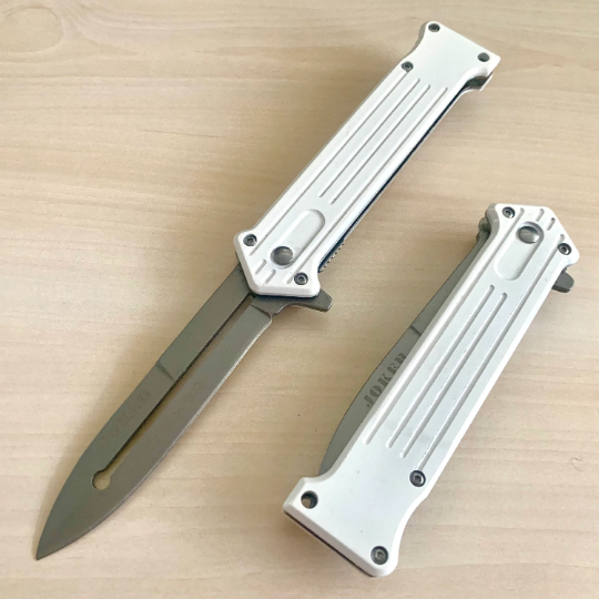 TAC-FORCE 8” White Joker Batman Stiletto Knife Tactical Spring Assisted Open Blade Folding Pocket Knife