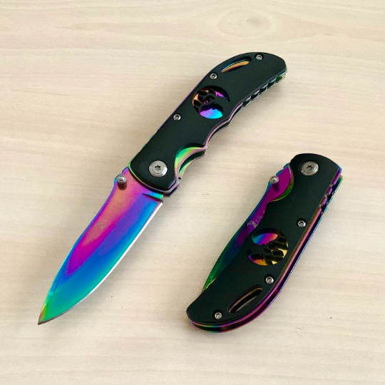 Elk Ridge Classic 6.5” Rainbow Cute Knife Manual Open Blade Folding Pocket Knife with Elk Engraved Handle