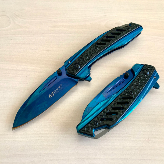 MTech 8” Collectible Blue Tactical Spring Assisted Open Blade Folding Pocket knife