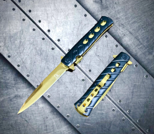 Falcon Knife Gold Spring Assisted Open Blade EDC Folding Stiletto Pocket Knife