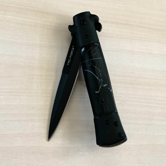 TAC-FORCE 8.75” Classic Black Italian Milano Tactical Spring Assisted Folding Stiletto Pocket Knife