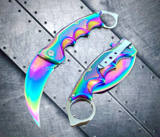 Falcon Knife CSGO Rainbow Karambit Spring Assisted Open Blade Folding Pocket Knife