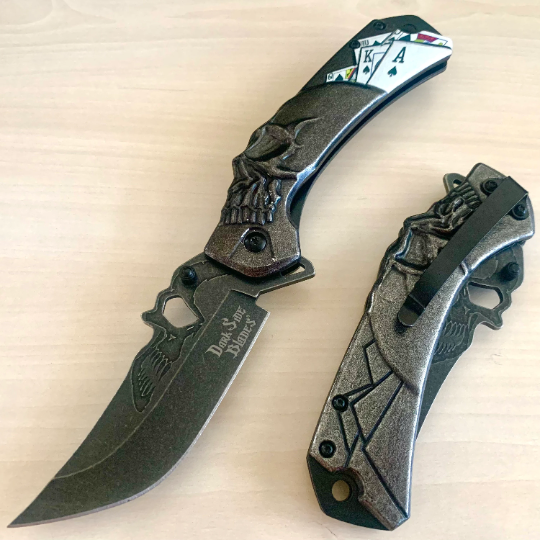 DarkSide Blades 8.75” Skull Cool Knife Assisted Folding Pocket Knife with 3D Printing Playing Cards