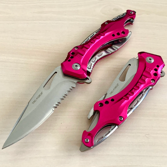 Tac-Force 8.25” Pink Cute Knife Tactical Spring Assisted Open Blade Folding Pocket knife with Bottle Opener