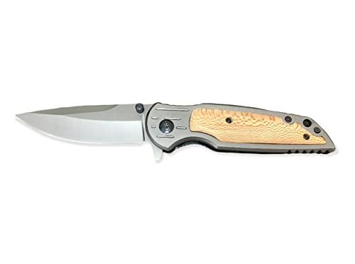 Super Knife Wooden Pocket Folding Knife, 7.8 in Overall, 3.3 in Stainless Steel Blade, Pocket Clip, Frame Lock, Hunting, Camping Tools