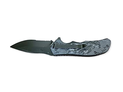 8" Blue Thunder Wolf 3D Print Pocket Folding Knife