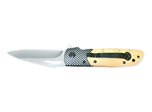 Super Knife Wooden Pocket Folding Knife, Carbon Fiber, 8 in Overall, 3.5 in Stainless Steel Blade, Pocket Clip, Frame Lock