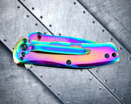 Falcon Knife Rainbow Titanium Small 6” Pocket Knife. Spring Assisted Open Folding Knife