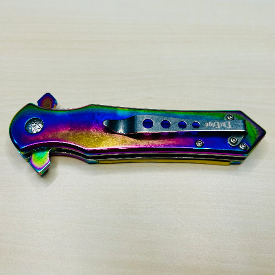 ElitEdge 8.25” Rainbow Cute Tactical Spring Assisted Open Blade Folding Pocket knife with Bone Handle