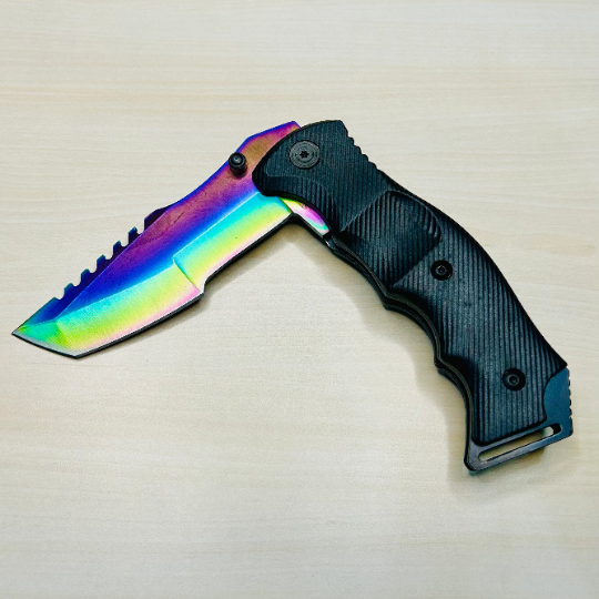 ElitEdge 9” CSGO Rainbow Black Cute Tactical Spring Assisted Open Blade Folding Pocket knife