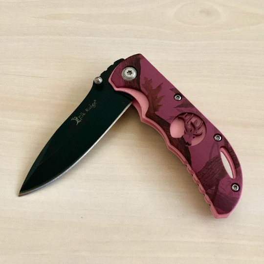 Elk Ridge Classic 6.5” Pink Cute Knife Manual Open Blade Folding Pocket Knife with Elk Engraved Handle