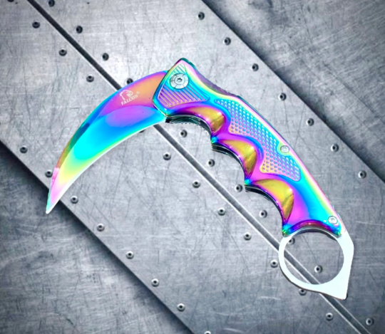 Falcon Knife CSGO Rainbow Karambit Spring Assisted Open Blade Folding Pocket Knife