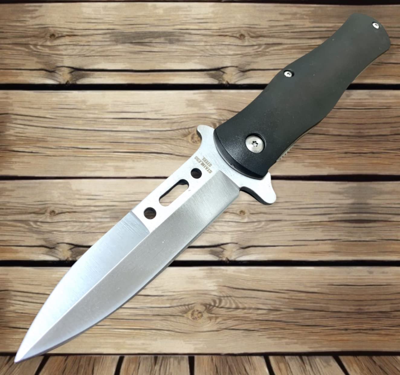 Super Knife Black EDC Cool Sharp Blade Assisted Open Folding Stiletto Pocket Knife. Pocket Slide Open Function with Pocket Clip